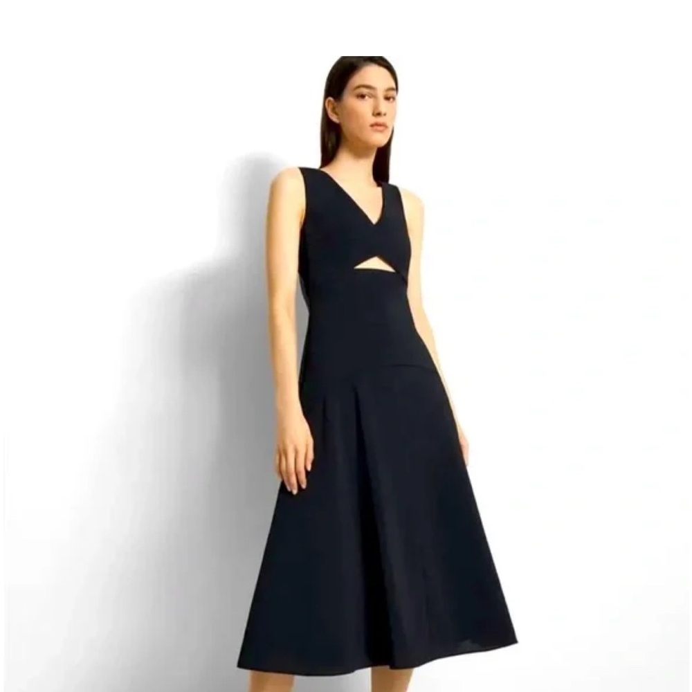 Theory Size 6 Black A-line cutout Midi Dress